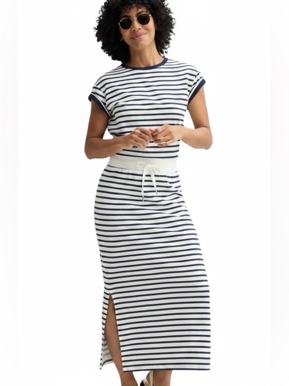 NWT Sonoma Womens Drawstring Striped French Terry Maxi Skirt
